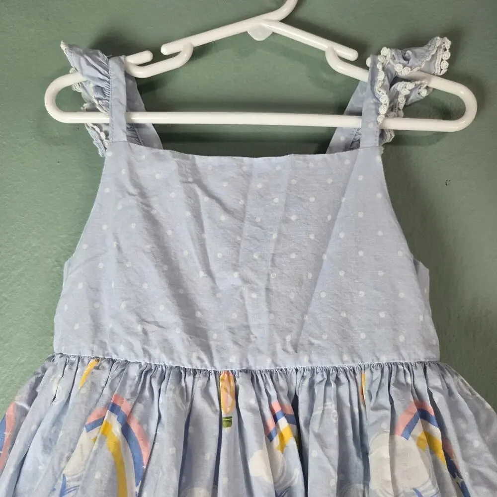 Cynthia Rowley Girls Blue Polka Dot Hot Air Balloon Rainbow Dress 4T Whimsical